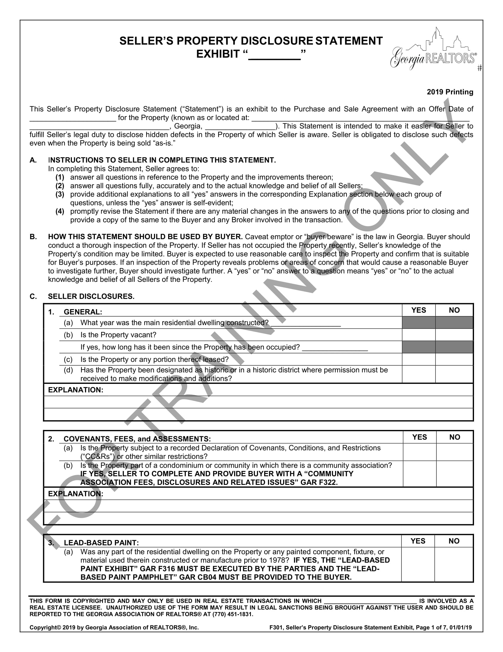 Sellers Property Disclosure Statement.