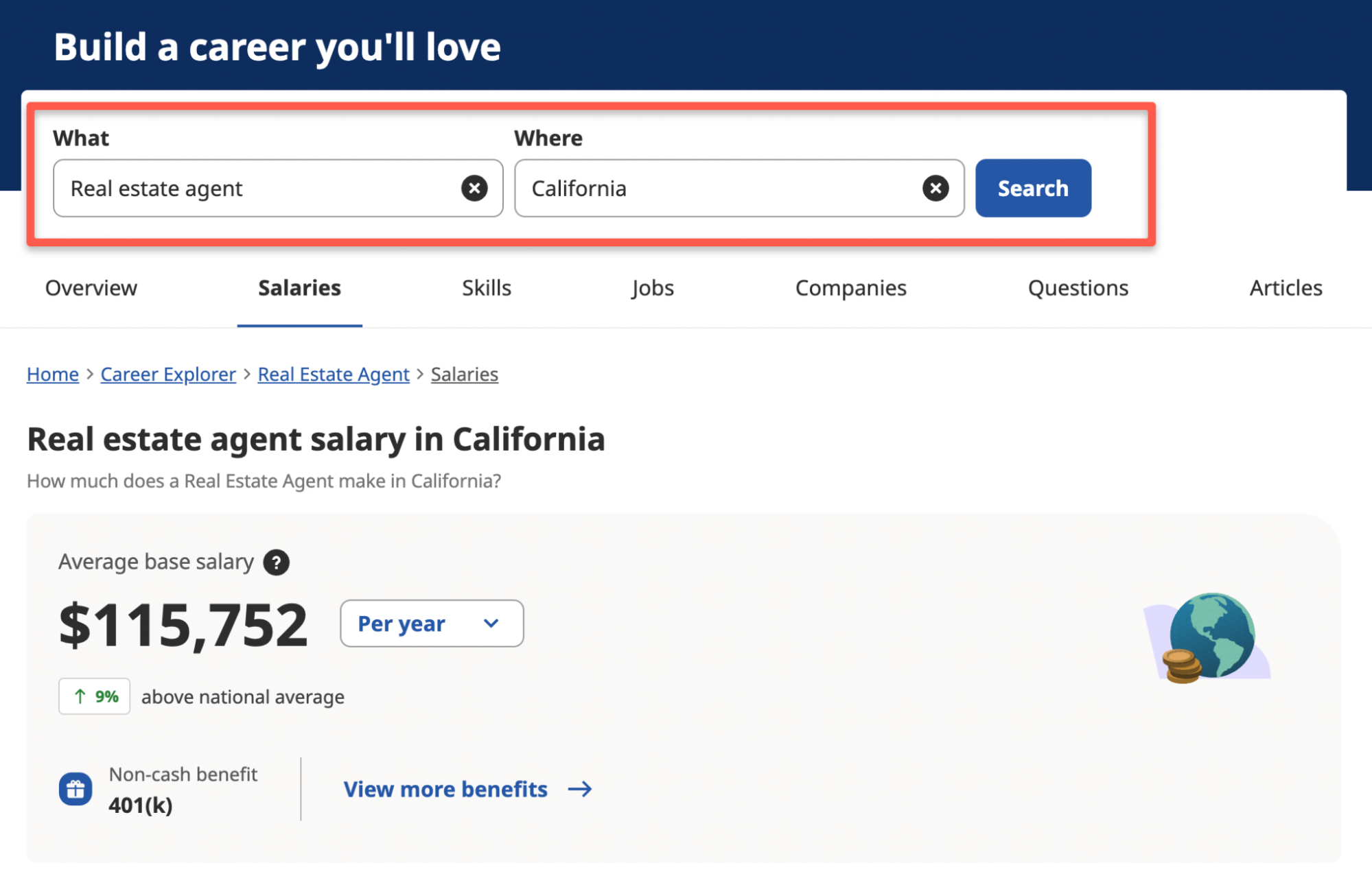 Salary information for real estate agents in California.