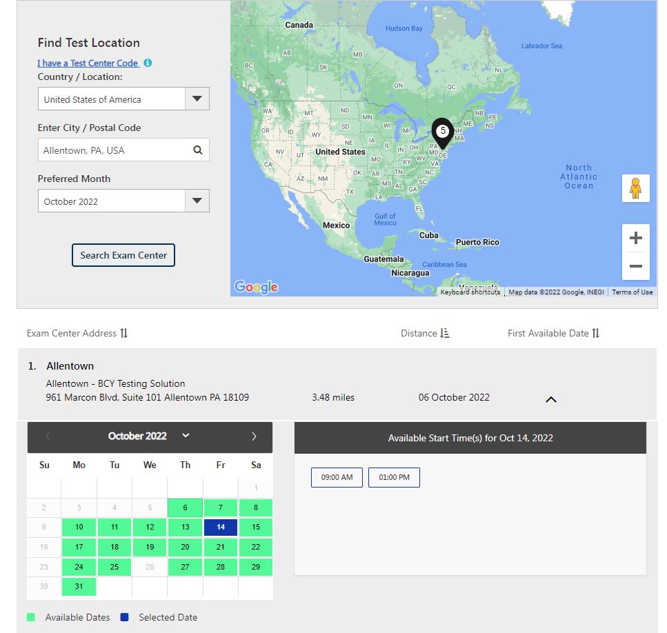 Selecting State Exam date and time from the calendar.