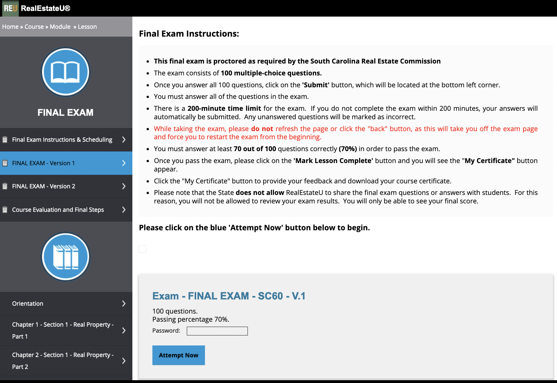 SC final Exam Procedures.